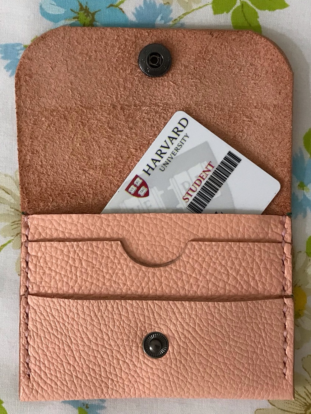 Handmade Genuine Leather Pebbled Leather Wallet & Cardholder in Peach.